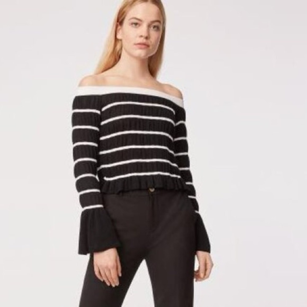 Club Monaco Monochrome Striped Knit Off Shoulder Black and White Pinoy SZ S/P